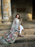Load image into Gallery viewer, Subtle Beige Tussar Silk Dupatta with Bold Floral Motifs
