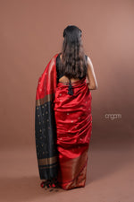 Load image into Gallery viewer, Elegant Red Art Dupion Silk Saree with Black Contrast Pallu