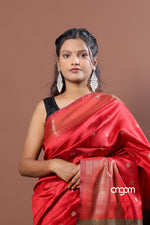 Load image into Gallery viewer, Elegant Red Art Dupion Silk Saree with Black Contrast Pallu