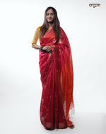 Load image into Gallery viewer, Graceful Red Kota Viscose Saree with Subtle Ikat Woven Patterns