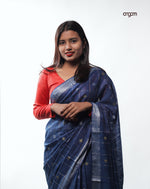 Load image into Gallery viewer, Elegant Navy Blue Liva Cotton Saree with Woven Borders