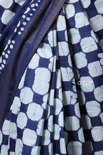 Load image into Gallery viewer, Elegant Navy Blue Kolika Mercerised Cotton Saree with White Prints