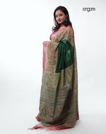 Load image into Gallery viewer, Elegant Green Cotton Slub Saree with Intricate Printed Pallu Design