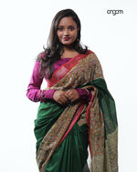 Load image into Gallery viewer, Elegant Green Cotton Slub Saree with Intricate Printed Pallu Design