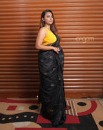 Load image into Gallery viewer, Elegant Black Art Silk Saree with Silver and Gold Accents