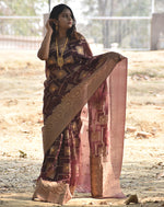 Load image into Gallery viewer, Rich Brown Organza Saree with Intricate Golden Zari Work Border