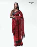 Load image into Gallery viewer, Elegant Red and Black Kota Viscose Saree with Traditional Prints