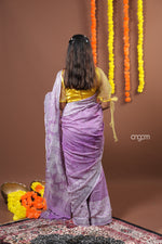 Load image into Gallery viewer, Elegant Lavender Cotton Slub Saree with Intricate White Prints Design