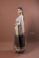 Load image into Gallery viewer, Elegant Beige Tussar Silk Saree with Dark Brown Border