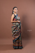 Load image into Gallery viewer, Kolika Tussar Digital Print Saree in Teal with Floral Motifs