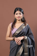 Load image into Gallery viewer, Liva Elegant Black Saree with Golden Zari Border for Grace
