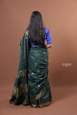 Load image into Gallery viewer, Elegant Dark Green Liva Saree with Golden Border and Detailing
