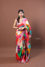 Load image into Gallery viewer, Vibrant Multicolor Abstract Print Linen Digital Saree for Elegant Look