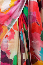 Load image into Gallery viewer, Vibrant Multicolor Abstract Print Linen Digital Saree for Elegant Look