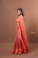 Load image into Gallery viewer, Graceful Peach Banswara Embroidery Saree with Delicate Threadwork Detailing