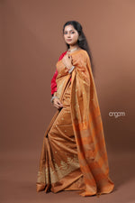 Load image into Gallery viewer, Banswara Brown Cotton Silk Saree with Elegant Golden Embroidery