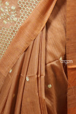 Load image into Gallery viewer, Banswara Brown Cotton Silk Saree with Elegant Golden Embroidery