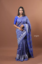 Load image into Gallery viewer, Elegant Blue Banswara Embroidery Saree with Delicate White Thread Detailing