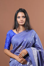 Load image into Gallery viewer, Elegant Blue Banswara Embroidery Saree with Delicate White Thread Detailing
