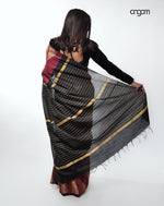 Load image into Gallery viewer, Elegant Maroon Liva Cotton Saree with Gold Striped Pallu