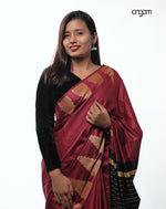 Load image into Gallery viewer, Elegant Maroon Liva Cotton Saree with Gold Striped Pallu