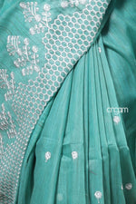 Load image into Gallery viewer, Banswara Green Cotton Silk Saree with Exquisite White Embroidery Design