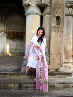 Load image into Gallery viewer, Floral Tussar Silk Dupatta with Soft Pink Border Detailing
