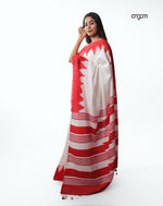 Load image into Gallery viewer, Graceful White and Red Liva Saree with Elegant Patterns