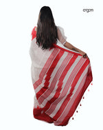 Load image into Gallery viewer, Graceful White and Red Liva Saree with Elegant Patterns