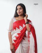 Load image into Gallery viewer, Graceful White and Red Liva Saree with Elegant Patterns