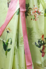 Load image into Gallery viewer, Light Green Tussar Digital Print Saree with Pink Border