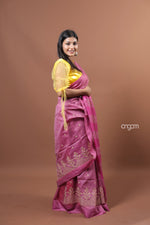 Load image into Gallery viewer, Banswara Pink Cotton Silk Saree with Elegant Embroidery and Striped Pallu