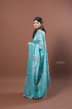 Load image into Gallery viewer, Teal Blue Kota Viscose Digital Print Saree with Floral Design