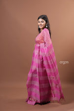Load image into Gallery viewer, Banswara Pink Cotton Silk Saree with Elegant Embroidery and Striped Pallu