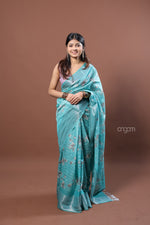 Load image into Gallery viewer, Teal Blue Kota Viscose Digital Print Saree with Floral Design