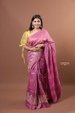 Load image into Gallery viewer, Banswara Pink Cotton Silk Saree with Elegant Embroidery and Striped Pallu