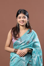 Load image into Gallery viewer, Teal Blue Kota Viscose Digital Print Saree with Floral Design