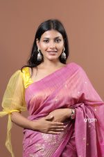 Load image into Gallery viewer, Banswara Pink Cotton Silk Saree with Elegant Embroidery and Striped Pallu