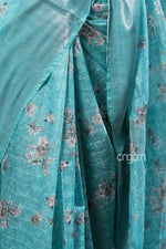 Load image into Gallery viewer, Teal Blue Kota Viscose Digital Print Saree with Floral Design