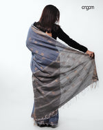 Load image into Gallery viewer, Elegant Blue Cotton Slub Saree with Subtle Golden Accents