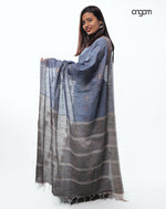 Load image into Gallery viewer, Elegant Blue Cotton Slub Saree with Subtle Golden Accents