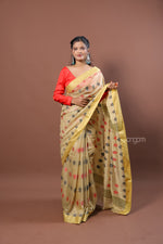 Load image into Gallery viewer, Banswara Handwoven Yellow Saree with Abstract Multicolor Motifs Elegance