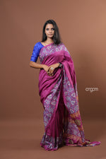 Load image into Gallery viewer, Graceful Purple Cotton Silk Saree with Elegant Paisley Designs