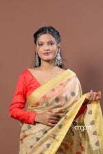 Load image into Gallery viewer, Banswara Handwoven Yellow Saree with Abstract Multicolor Motifs Elegance