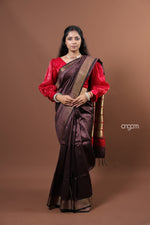 Load image into Gallery viewer, Elegant Brown Dupion Silk Saree with Rich Border and Pallu