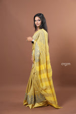 Load image into Gallery viewer, Yellow Banswara Cotton Saree with Elegant Embroidery and Striped Design