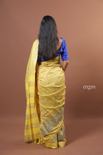 Load image into Gallery viewer, Yellow Banswara Cotton Saree with Elegant Embroidery and Striped Design