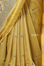 Load image into Gallery viewer, Yellow Banswara Cotton Saree with Elegant Embroidery and Striped Design
