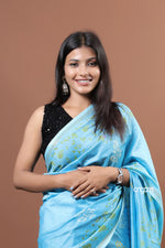 Load image into Gallery viewer, Elegant Sky Blue Cotton Silk Saree with Intricate Golden Motifs
