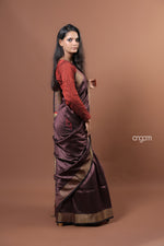 Load image into Gallery viewer, Elegant Brown Dupion Silk Saree with Gold Zari Border